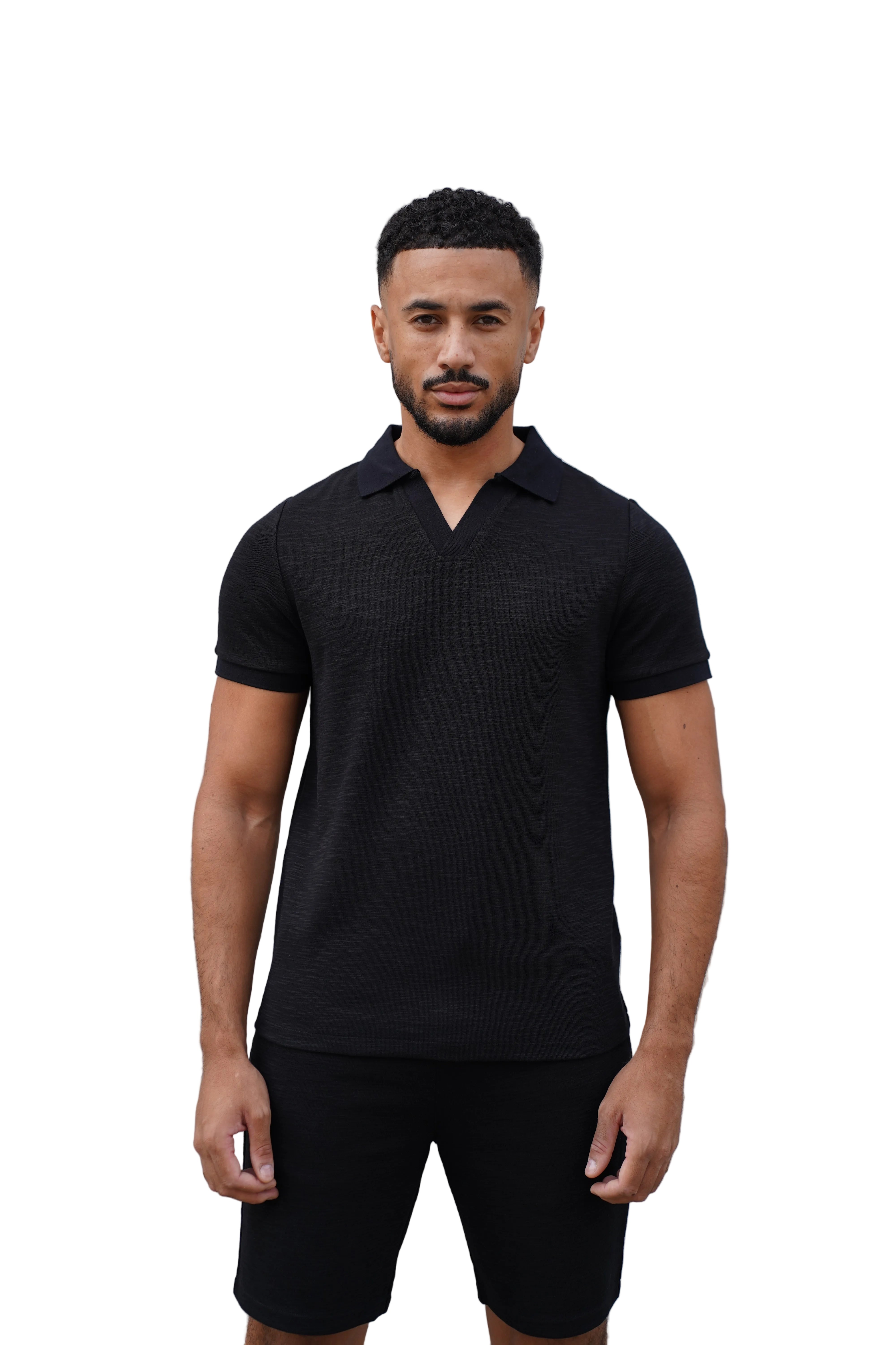 CAPO Jersey Slub Cuban Black Polo Shirts